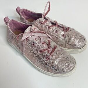 TOMS Pink Sparkle Lenny Lace Up Shoe Sneaker Youth Size 2 Velvet Laces